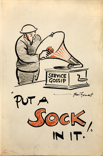 “put a sock in it!” – World War II cartoon by Bert Thomas for the British Ministry of Information