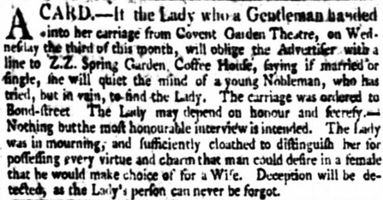 agony column - The Times - 18 December 1800