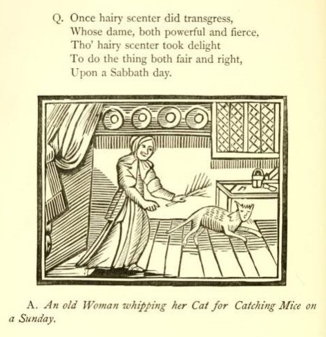 An old Woman whipping her Cat for Catching Mice on a Sunday - Chap-books of the eighteenth century - 1882