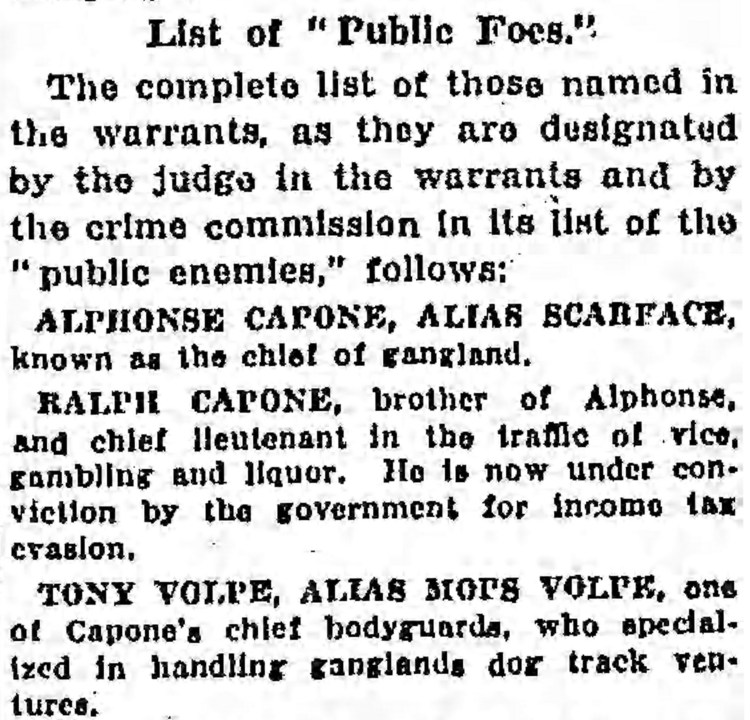 public enemies - Chicago Tribune - 17 September 1930