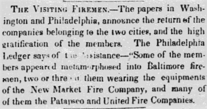 The Visiting Firemen - The Sun (Baltimore, Maryland) - 26 November 1838
