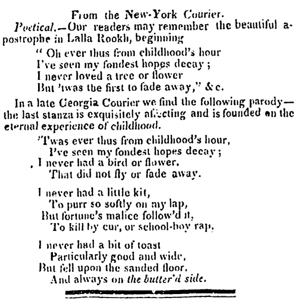 'bread always falls with the buttered side down' - Boston Daily Advertiser (Boston, Massachusetts) - 9 April 1829
