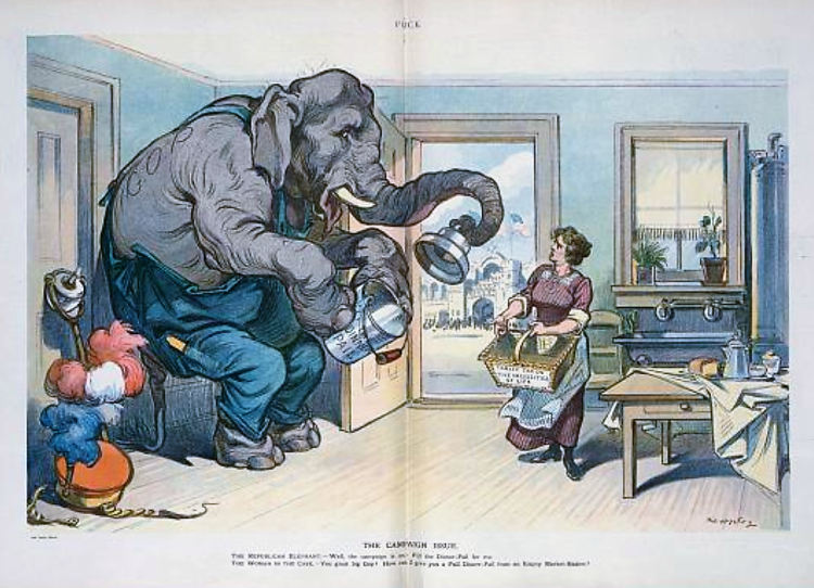 'full dinner pail' vs. 'empty market basket' by Udo J. Keppler - Puck (New York) - 1 May 1912