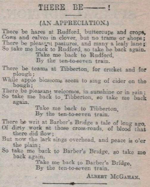 'dirty work at the crossroads' - Barber's Bridge monument - The Citizen (Gloucester) - 30 May 1906