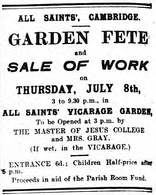 'if wet, in the vicarage' - Cambridge Daily News (Cambridge, Cambridgeshire, England) - 7 July 1920