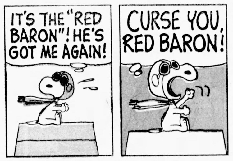 'curse you, Red Baron' Peanuts - Salinas Californian (Salinas, California) - 5 February 1966