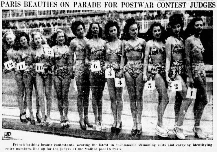 swimwear contest Molitor pool Paris - Bergen Evening Record (Hackensack, New Jersey) - 13 July 1946