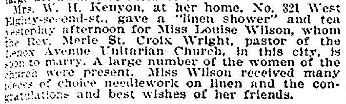 linen shower’ - Incidents in Society - New York Tribune - 8 March 1895