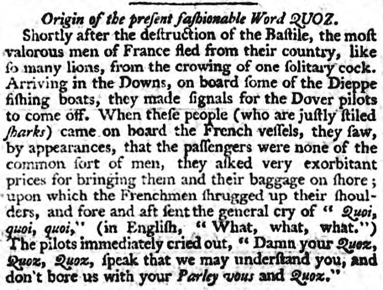 quoz’ - Bury and Norwich Post (Bury St Edmunds, Suffolk, England) - 23 September 1789