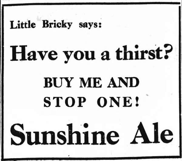 advertisement for Sunshine Ale - The Evening News (Portsmouth, Hampshire, England) - 20 May 1930