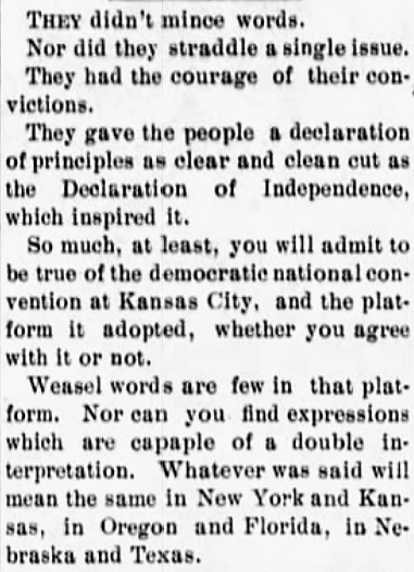'weasel word' - The Kansas Populist (Independence, Kansas) - 13 July 1900