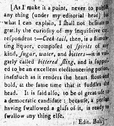 definition of 'cocktail' - The Balance, and Columbian Repository (Hudson, New York, USA) - 13 May 1806