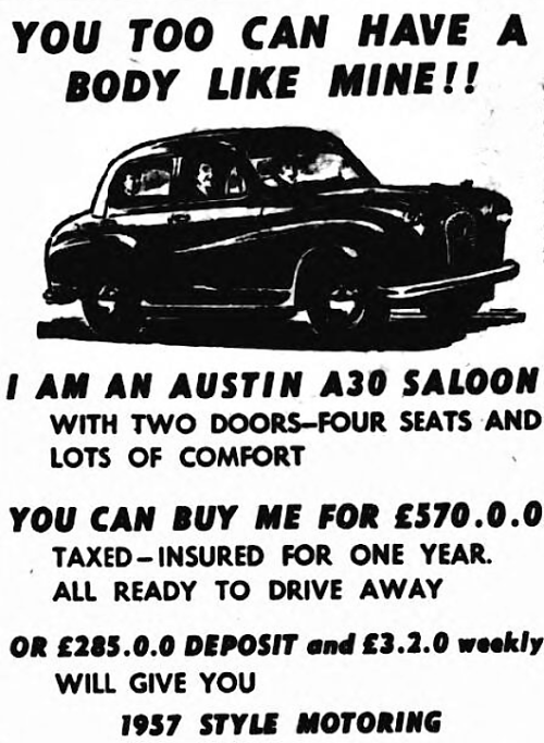 'you too can have a body like mine' - advertisement for Austin - Shepherds Bush Gazette (London, England) - 5 October 1956
